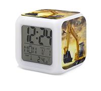 HUA5D Sveglia Bambini Digitale Da Comodino Con Luce Notturna,Tema Escavatore Ragazzi Ragazze Luce Notturna A 7 Colori Wake Up Light,Con Data Calendario Temperatura,A20