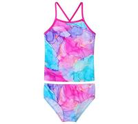 HUAANIUE Costume da bagno da bambina 2 pezzi, anti-UV UPF 50+, per bambini, con pantaloni triangolari e senza maniche, 3-12 anni, Marmo rosa brillante S350, 5-6 Anni