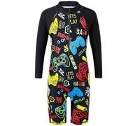 HUAANIUE Ragazzi Nuoto Manica Corta Costume da Bagno 3-11Y Bambini Un Pezzo Costume da Bagno Navy Protezione Solare 50+ Abiti da Bagno UPF Caldo Sportwear Costume Estate Surf(104/110,A002 BlackGame)