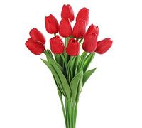huaao Bouquet di tulipani Artificiali in Lattice Fiore Finto tulipani di Tocco Reale Decorazione Festa Matrimonio Party Room, Rosso 12pcs