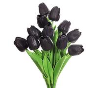 huaao Bouquet di tulipani Artificiali in Lattice Fiore Finto tulipani di Tocco Reale Decorazione Festa Matrimonio Party Room, Nero 12pcs