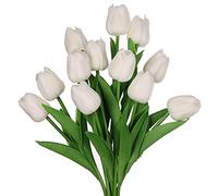 huaao Bouquet di tulipani Artificiali in Lattice Fiore Finto tulipani di Tocco Reale Decorazione Festa Matrimonio Party Room, Bianco 12pcs