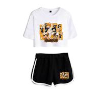 Huacaiyu Anime Haikyuu!! T-Shirt Crop Top & Pantaloncini Set per Donne e Ragazze, Karasuno High School Hinata Shoyo Manica Corte Maglietta Shorts 2 Pezzi Sportivo di Cosplay