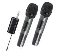 HUACAM Microfono wireless, banda a U, regolabile, in metallo, con ricevitore ricaricabile, adatto per karaoke, canto, feste, matrimoni, ecc. DJ, discorso, 61 m, nero
