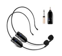 HUACAM - Sistema di microfono wireless per 2 persone, 2,4 G e 2 in 1 cuffie wireless duali, portata di 150 piedi per amplificatore vocale, altoparlanti da palco, insegnante,