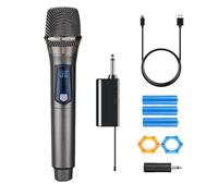 HUACAM UN singolo microfono portatile senza fili Dotato di un ricevitore ricaricabile e di un adattatore da 3,5 mm, microfono wireless, adatto per karaoke e canto, grigio (03)