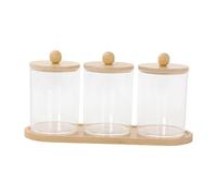 HuadaXtai 3 Pezzi Porta Cotton Fioc Set di Barattoli Dispenser per Dischetti Organizzatore Da Scrivania con Vassoio in Bambù Adatto per Arredare Bagno E Uffici, 3 Tazze