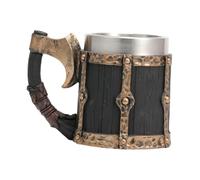 HuadaXtai 450 Ml, Recipiente per Bevande, Idea Regalo, Grande Boccale Vichingo Ricavato da Una Botte di Legno, Ideale per Ristoranti, Campeggio E Feste, Rame