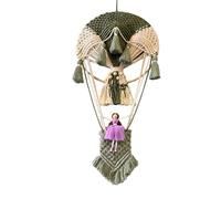 HuadaXtai Arazzo da Parete macramè Palloncino Boho Decorazione Murale Tessuta a Mano Tappeto da Parete Arte da Parete Profilo a Mongolfiera con Frange E, Verde Militare