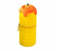 HuadaXtai Astuccio in Silicone Retrattile Portapenne Porta Matite Organizer Cancelleria con Design Estraibile Stabile in Piedi Adatto per Studenti Bambini Regali Tempo Libero, Giallo