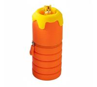 HuadaXtai Astuccio in Silicone Retrattile Portapenne Porta Matite Organizer Cancelleria con Design Estraibile Stabile in Piedi Adatto per Studenti Bambini Regali Tempo Libero, Arancione