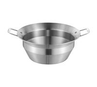 HuadaXtai Casseruola Divisoria a Due Scomparti in Acciaio Inossidabile con Coperchio E Manici Laterali per Servire Zuppe E Brodi Diversi Adatta per Pranzi E Cene Conviviali, 30CM, Silver Single Flat