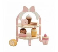 HuadaXtai Espositore Dolci Bambini Gioco Dessert Stand Finto Bancone Torta Cupcake in Legno con Cornice Ad Arco E Fiocco per Allestire Pasticceria Gioco