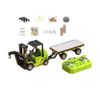 HuadaXtai RC Camion Giocattolo Telecomandato Forklift RC con Rimorchio Piatto E Gancio Gru Mini con Funzione Lifting Suoni Realistici E Luci Struttura in Lega a, Verde