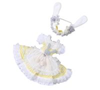 HuadaXtai Vestito Bambola Abito Accessorio con Cappellino Fiocco E Pizzo Tessuto Liscio Adatto a Esposizione Collezione Fotografie, Giallo, Coniglietto Orecchie Gialle