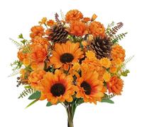 HUAESIN 2PCS Fiori Finti Autunnali Ortensie Finte Realistiche Seta Girasoli Finti Margherite Finte Fiori Finti per Decorazioni Autunnali La Maison Garden Party Décoration (Orange)