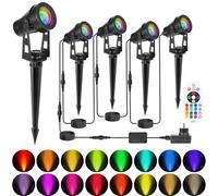 HUAEU RGB LED Gartenbeleuchtung,12W 4er Set Gartenstrahler mit Erdspieß, IP65 Wasserdicht, 16 Farben ，Außenbeleuchtung für Garten, Hof, Party, Bäume,Gartenlampe Kabel Stecker