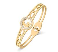 HUAGEO Bracciale rigido in acciaio inox placcato oro 18 carati placcato argento strass stella luna Hollow Out braccialetti regalo per donne ciondoli gioielli, Medium, Acciaio inossidabile, Diamante