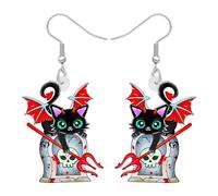 HUAGEO Halloween Acrilico Gotico Novità Zucca Cranio Gatto Nero Orecchini Per Le Donne Stagione Spettrale Gattino Pendente Divertente Gioielli Charms, Medium, Acrilico, Nessuna pietra preziosa