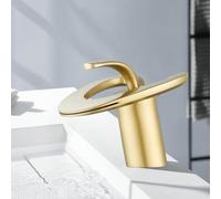 HUAHOMDY Rubinetto Bagno Oro Spazzolato Piccolo Rubinetto Lavabo Miscelatore per Bagno Acciaio Inox