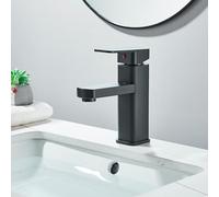 HUAHOMDY Rubinetto da bagno nero rubinetto da bagno piccolo rubinetto lavabo in acciaio inox moderno miscelatore monocomando per bagno