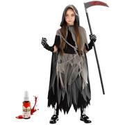 Huahuanghui Costume di Halloween per ragazze Morte, costume spaventoso per bambini con falce e sangue finto, costume Reaper per feste di carnevale e cosplay (taglia L).