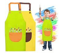 Huahuanghui Grembiule Pittura Bambini, 2 Grembiuli Regolabili con Tasca, per Bambini 7-13 Anni, Giallo e Verde