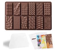 Huahuanghui Stampo per cioccolato in silicone, 12 tavolette di cioccolato, forma profonda con raschietto e tasca, per cioccolatini, cioccolatini, cioccolatini, caramelle