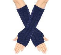 HUAJINGKEJI 1 paio di copribraccioli in lana da donna, comodi, invernali, comodi, a maglia, per il comfort invernale, blu navy, Flat lay length about 30cm