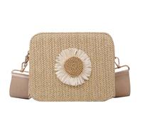 HUAJINGKEJI Borsa in paglia portatile con bellissimo motivo floreale, borsa a tracolla leggera e facile da trasportare, cachi, As shown in the picture (error 1-3cm)
