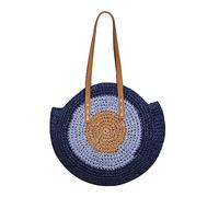 HUAJINGKEJI Borsa tessuta a mano con cerniera Borsa rotonda Borsa a tracolla Borsa da spiaggia di paglia Borsa di grande capacità per Street, Blu, Length 45cm Height 41cm