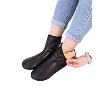 HUAJINGKEJI Comodi calzini morbidi, Donne Uomini Inverno Caldo PU Faux Leather Slipper Calzini Foderati In Pile Termico Interno Esterno Casa Slip Tubo Medio, Nero dritto, XS-XL