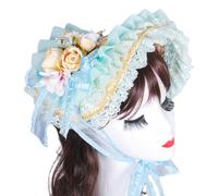 HUAJINGKEJI Elegante cappello da sole in stile francese con bordo in pizzo e fiore paglia regolabile per occasioni speciali Roleplay copricapo costume cosplay