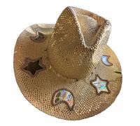 HUAJINGKEJI Suncatchers Cappello con diffrazione arcobaleno Star Moon Cutouts naturale traspirante paglia tessuto per concerti all'aperto picnic magico sole di paglia