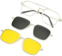 Hualabo Occhiali da sole polarizzati magnetici 3 in 1, da uomo e donna, con clip magnetica, occhiali da sole polarizzati con clip, protezione UV con manicotto magnetico, argento