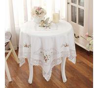 HUALEMEI Polvere-Prova Tavolo,Cotone Rotondo Tovaglia,Bianco Pizzo Ricamo Macrame,Lavabile Panno da Tavola,per Party Diserbo Pranzo Decorazione A 150x150cm(59x59inch)