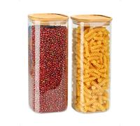 HUALIANG Set di 2 Barattoli Vetro con Coperchio, 2100 ml barattoli cucina con etichette, rettangolare barattoli vetro ermetici, in Vetro Borosilicato, Per Caffè, Spezie, Pasta, Noci