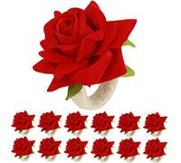 HuaLiSiJi Anelli Portatovaglioli Fiori,12 Pezzi Anelli Portatovaglioli Eleganti, per Natale, Matrimonio, Festa di Festa, Hotel, Ristorante, Decorazione della Tavola (Rosso)