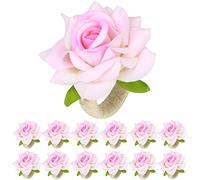 HuaLiSiJi Anelli Portatovaglioli Fiori, 12 Pezzi Anelli Portatovaglioli Eleganti, Portatovagliolo Anello, per Festa di Festa, Decorazioni da tavola Feste Nuziali (Rosa)