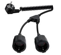 HuaLiSiJi Cavo Spiralato 2 Prese Schuko 16 A 250 V Prolunga Estensibile a Spirale Cavo Spiralato Schuko Doppia 0.8m a 1.8m Max, per Esterno o Interno, Casa, Ufficio