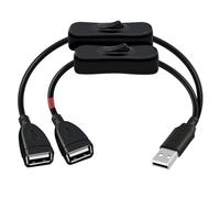 HuaLiSiJi Cavo Splitter USB 2.0 con Interruttore Cavo Sdoppiatore USB 1 Maschio 2 Femmine Uno Supporta la Trasmissione dei Dati, Mentre l'altro ha Solo Alimentazione Elettrica (Nero, 0.3 m)