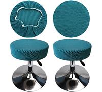 HuaLiSiJi Copri Sgabello Rotondo 30-40cm Tessuto di Lusso, Estensibile Ingualcibile Lavabile Antipolvere Morbido e Resistente, Trasforma Gli Sgabelli in Pochi Secondi (2, Blu Pavone)