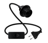 HuaLiSiJi Portalampada E27 con Cavo e Interruttore 60W 230V con Anello a Vite per Portalampada E27 per Appendere, Luci Verticali, Cavi di Illuminazione Fai da Te (Nero, 2.5m)