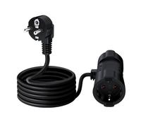 HuaLiSiJi Prolunga Doppia Schuko 16A 250V Cavo di Prolunga con 2 Prese Schuko 90 Gradi 3x1.0mm² Contatto di Protezione Presa IP44 per Esterno o Interno, Casa, Ufficio (Nero, 1.5m)