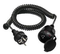 HuaLiSiJi Prolunga Estensibile a Spirale 16A 250V Cavo Spiralato Schuko 0.6m a 1.5m Max, Cavo di Prolunga con Spina di Protezione IP44, per Esterno o Interno, Casa, Ufficio (Nero, 1.5 m)