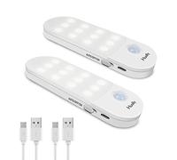 Hually Luce Notte LED, [2 Pezzi] Lampada Guardaroba con Sensore Movimento, Batteria Ricaricabile Luce LED con Striscia Magnetica Adesiva per Armadio, Scale, Corridoi, Cucina, Garage ecc-Auto/On/Off