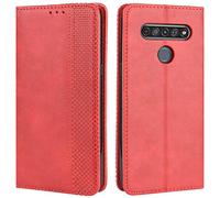 HualuBro Cover per LG K51S, Flip Cover a Libro in Retro PU Pelle Magnetica Antiurto Case Portafoglio Custodia per LG K51S Cover (Rosso)