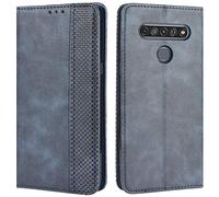 HualuBro Cover per LG K61, Flip Cover a Libro in Retro PU Pelle Magnetica Antiurto Case Portafoglio Custodia per LG K61 Cover (Blu)