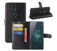 HualuBro Custodia Sony Xperia XZ2, Custodia in Pelle PU Leather Portafoglio Wallet Protettiva Case Flip Cover per Sony Xperia XZ2 Smartphone (Nero)