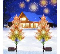 HuaMuDM 2 Pezzi Luci Natale Esterno Solari, Albero di Natale con Luce Solare per Esterni, Luci da Esterno Giardino Solari de Albero di Natale, per Prato,Patio, Cortile, Regali